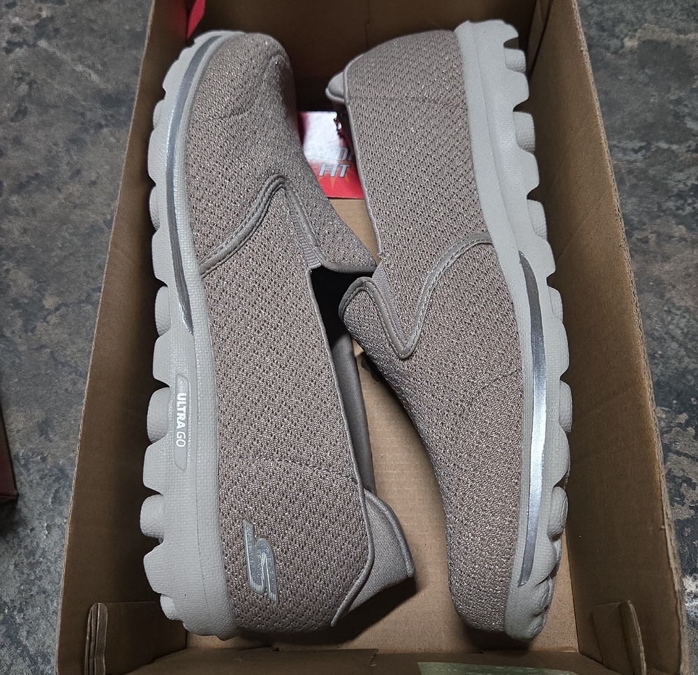 Skechers Slip-On Knit Loafers in Taupe Gray